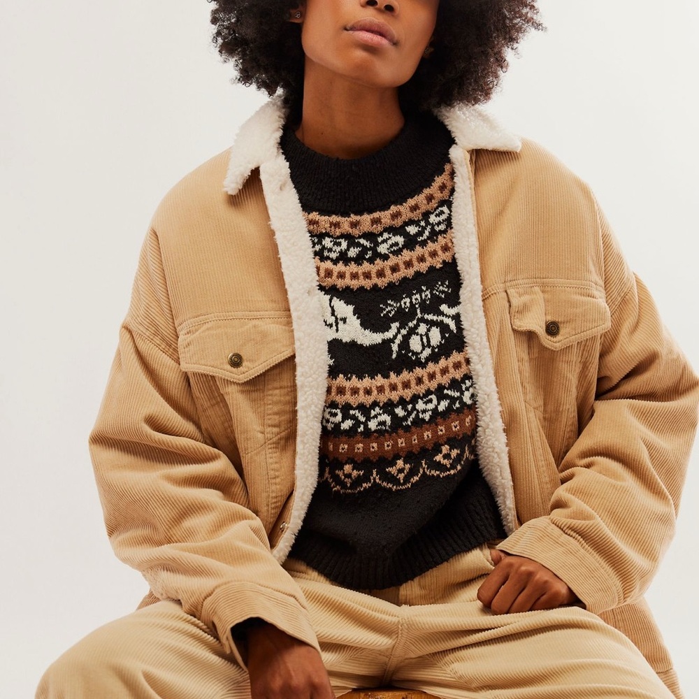 DENIMIST X FREE PEOPLE Cozy Tan Sherpa-Lined Corduroy Jacket
